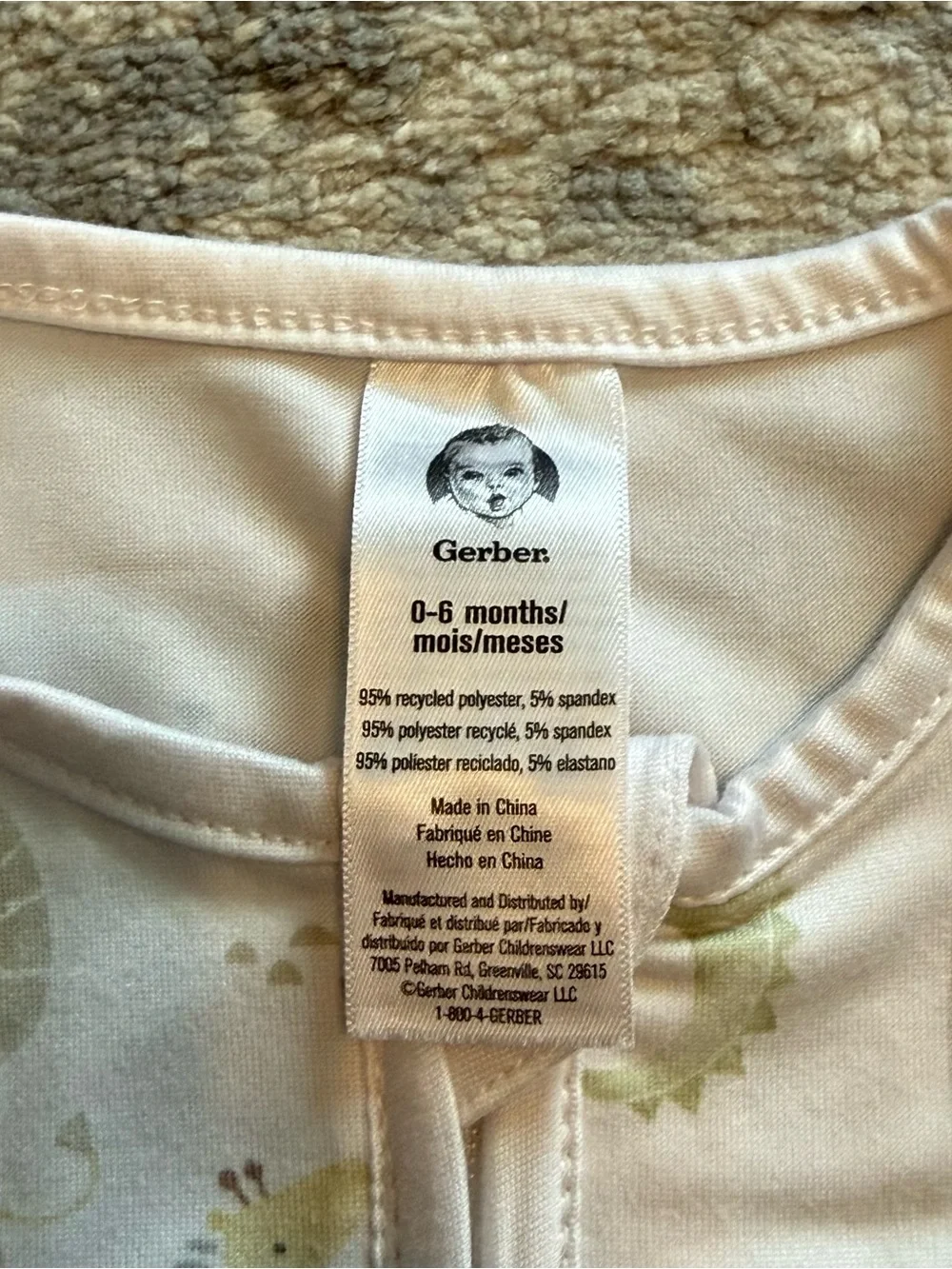 Gerber Sleep Sack 0-6M White Zoo Animal Print 2-Way Zip Wearable Blanket